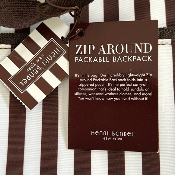 Henri Bendel Brown/White Striped Nylon Packable Back Pack - Picture 4 of 8